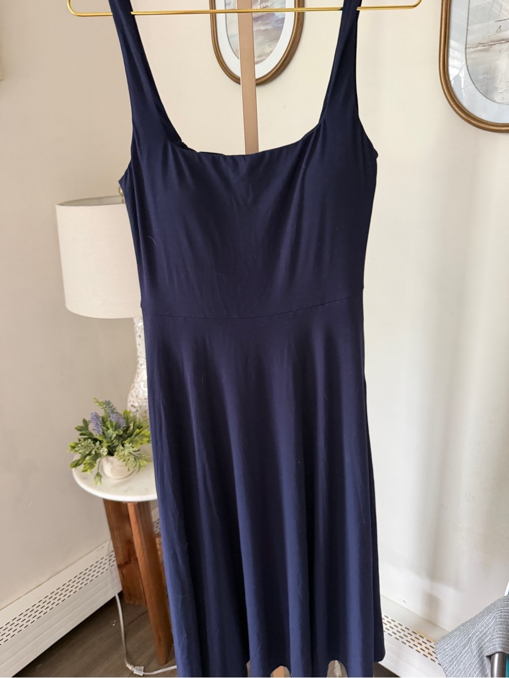 OGL Navy Move Women's Square Neck Airy Bra Midi Dress- Size Large - Picture 3 of 4